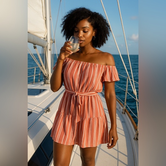 She and Sky salmon dress with white stripes size L pre loved - Picture 1 of 12